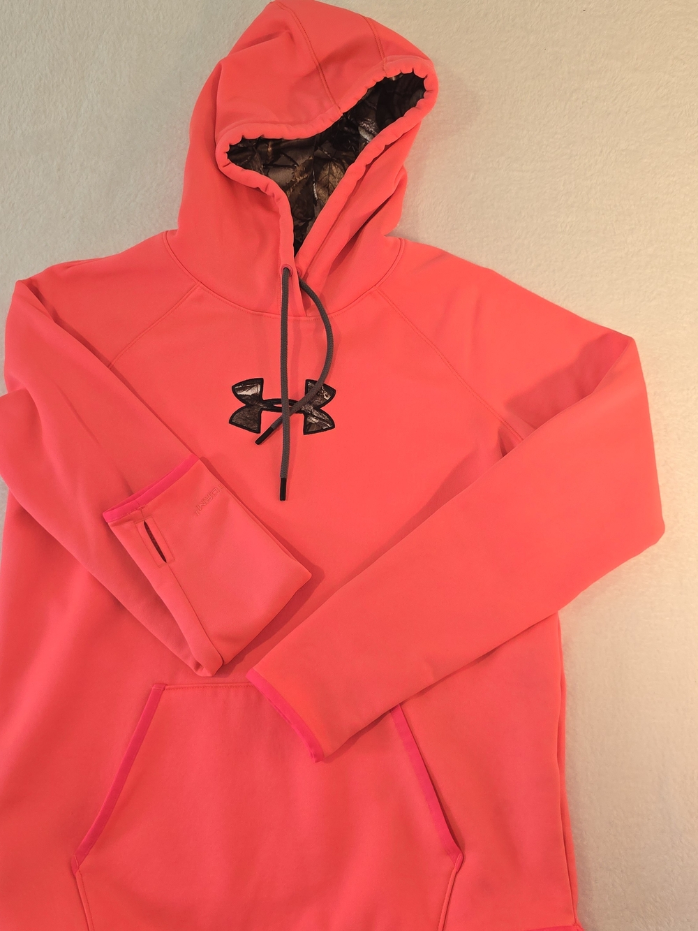 Under Armour Coral Pink Hooded Pullover with Camo Lining